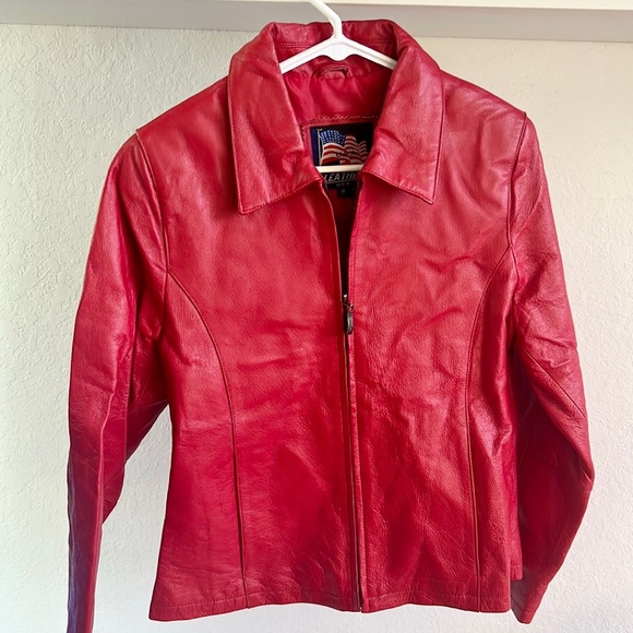Vintage Red Genuine Leather Jacket U.S.A. LEATHER Like New Sz M - Picture 1 of 6